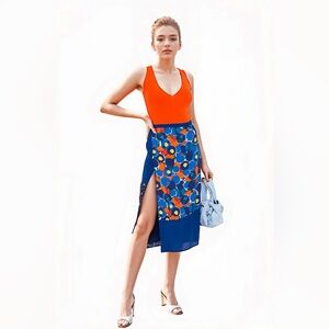 STAUD MOULETTE PRINTED VOILE MIDI SKIRT Size 4